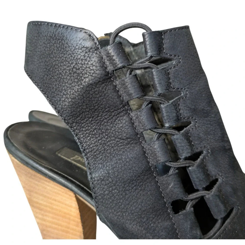 Paul Green Mindy Black Leather Lace Up Cut Out Heeled Sandal Size UK 4.5 US 7
